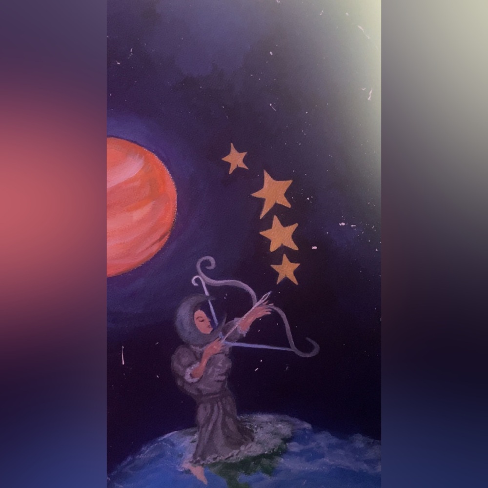 Hand-Painted Astronaut Archer Wall Art - Purple & Gold
